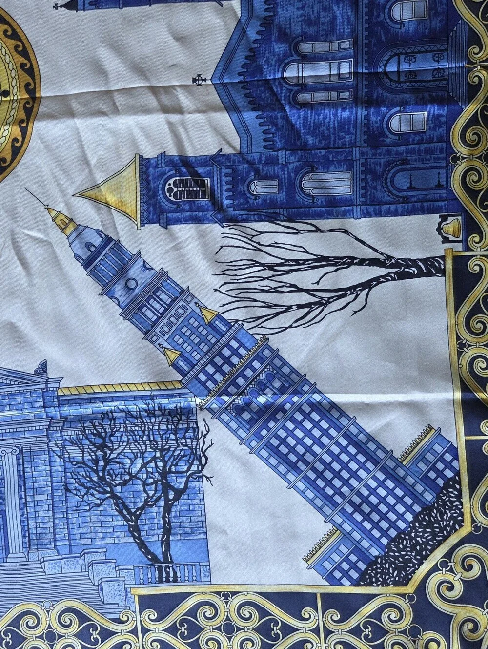 Cecy Jones J & J Designs Hand Rolled Square Silk Scarf Architecture Cityscape